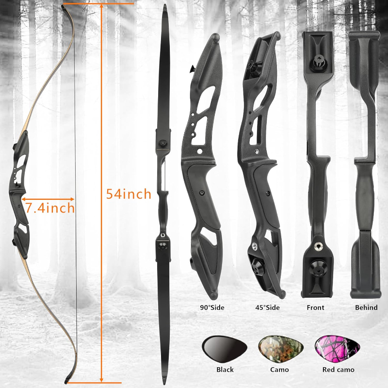56" Recurve Bow Set Hungting Bow kit for Adult or Beginners Target Practice and Hunting Draw Weight 30/35/40/45/50lbs Aluminium Alloy Takedown Bow and Carbon Arrow Set for RH Archer